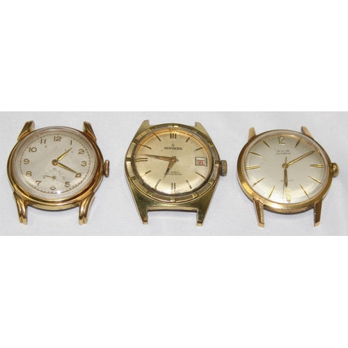 1309 - 3 vintage wristwatches with gold plated cases, Lanco, Avia Olympic & Services