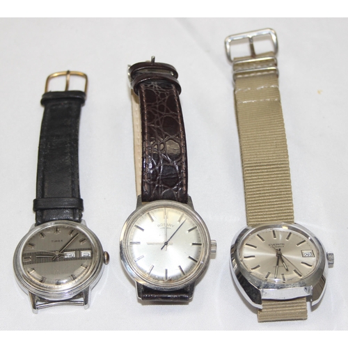 3 vintage stainless steel cased watches with mechanical movements ...