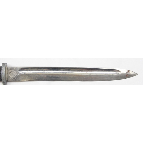 1401 - An unusual WW2 period German bayonet by E & F Horster of Solingen, the handle scales inlaid with a b... 