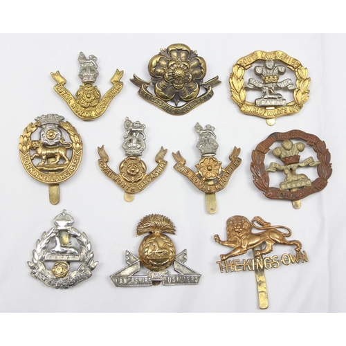 1408 - Military cap badges - 10 assorted military cap badges all relating to Lancashire, to include Fusilie... 