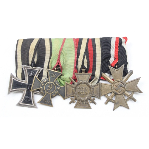 1429 - WW1 & WW2 German 4 medal bar to inc WW1 Iron Cross, Frederickscross, Hindenberg Cross with swords & ... 