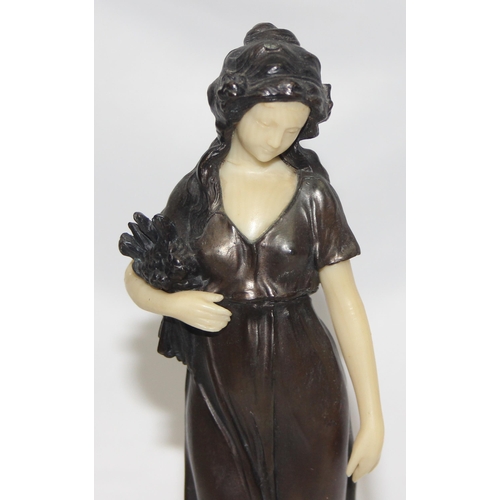 1655 - In the manner of Peter Tereszczuk (1875-1963), a vintage bronzed spelter figure of a lady with flowe... 