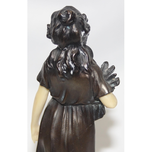 1655 - In the manner of Peter Tereszczuk (1875-1963), a vintage bronzed spelter figure of a lady with flowe... 