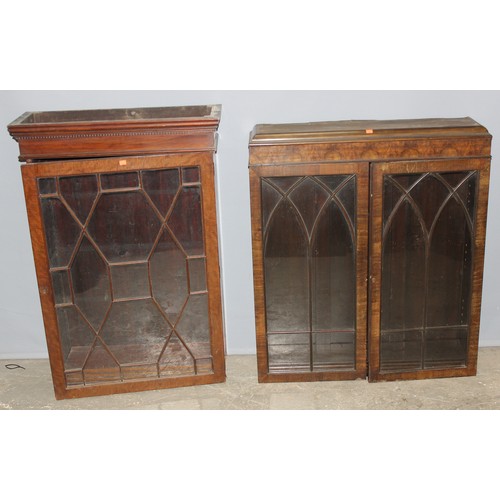 58 - 2 antique glazed bookcase display cabinets, the largest approx 90cm wide x 23cm deep x 105cm tall