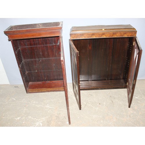 58 - 2 antique glazed bookcase display cabinets, the largest approx 90cm wide x 23cm deep x 105cm tall