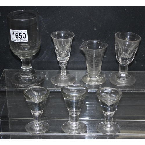 1650 - 7 assorted antique glass items to incl 3 penny licks and 2 toasting glasses