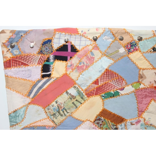 206 - A highly decorated colourful vintage patchwork quilt or blanket, likely early 20th century, approx 1... 