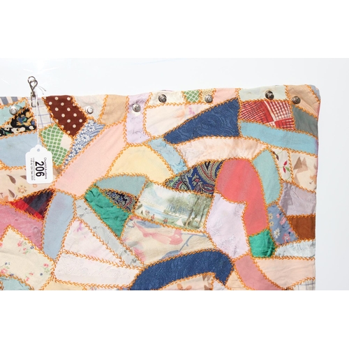 206 - A highly decorated colourful vintage patchwork quilt or blanket, likely early 20th century, approx 1... 