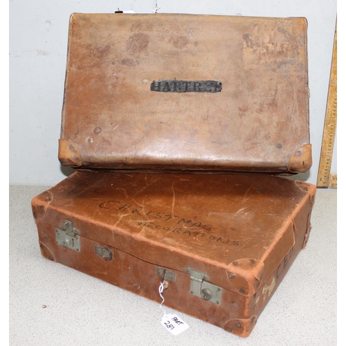 281 - 2 vintage suitcases to include a leather example, largest approx 50cm x 35cm x 15cm