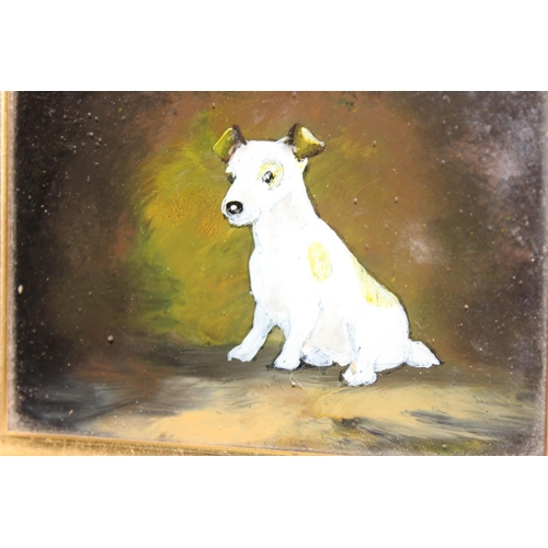 428 - Margaret Ellaway (XX), 19th century style reverse painted glass picture of a Jack Russel, signed and... 