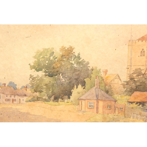 433 - An antique watercolour of a village church, possibly Dorchester-on-Thames, seemingly unsigned and in... 