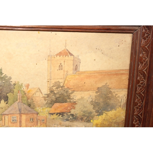 433 - An antique watercolour of a village church, possibly Dorchester-on-Thames, seemingly unsigned and in... 