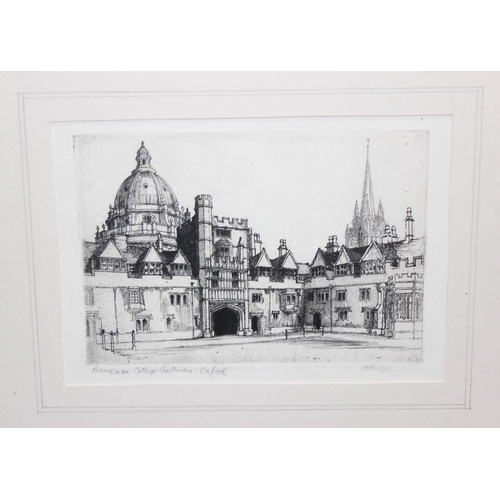 440 - Local interest - Framed engraving of Brasenose College Gateway, Oxford, signed M Rudge, approx 39cm ... 