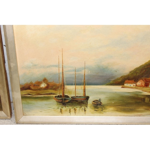 444 - A pair of 19th century oil on canvas paintings of river scenes, seemingly unsigned, each approx 44cm... 