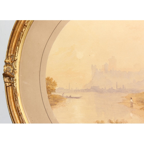 446 - A 19th century watercolour, possibly of Windsor Castle, seemingly unsigned in highly decorative fram... 