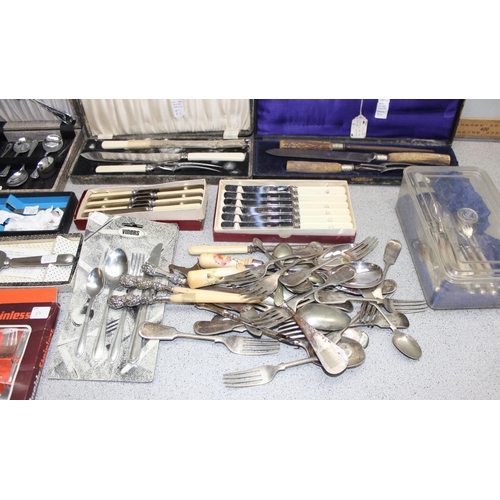 1019 - Mixed lot of flatware to incl some silver-handled, approx 6.4kg gross