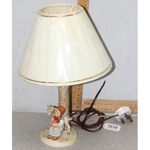 1638 - Goebel Hummel #228 pottery lamp with shade, approx 36cm tall