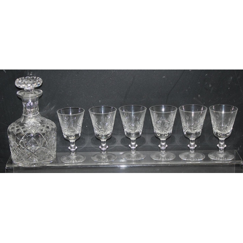 1640 - Set of 6 small cut-glass wine glasses and decanter, all by Edinburgh Crystal