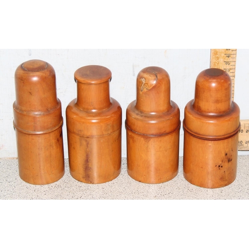 1641 - 4 antique turned Boxwood medicine bottles, tallest approx 16cm