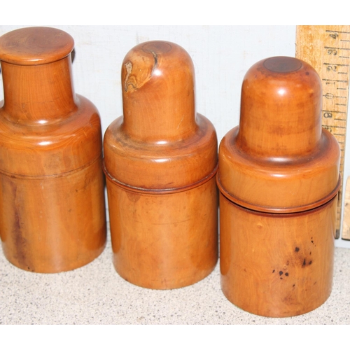 1641 - 4 antique turned Boxwood medicine bottles, tallest approx 16cm