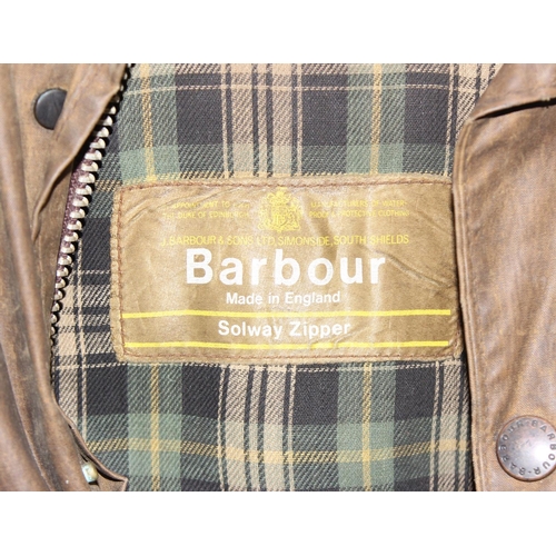 204 - Barbour Solway zipper wax jacket, size unknown but possibly L/XL