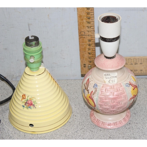 240 - 4 vintage lamp bases (2 wired) to include Poole and Royal Norfolk tallest approx. 23cm