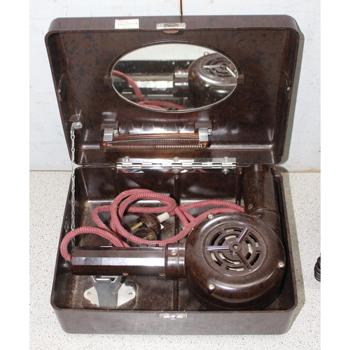 657 - Vintage telephone and Bakelite hairdryer in original case