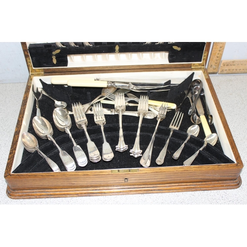 1013 - Part set of silver-plated cutlery in oak-case canteen