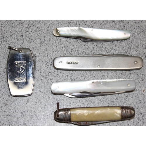 1430 - 5 small pocket knives to incl one with silver casing hallmarked Sheffield 1923, and one with hallmar... 