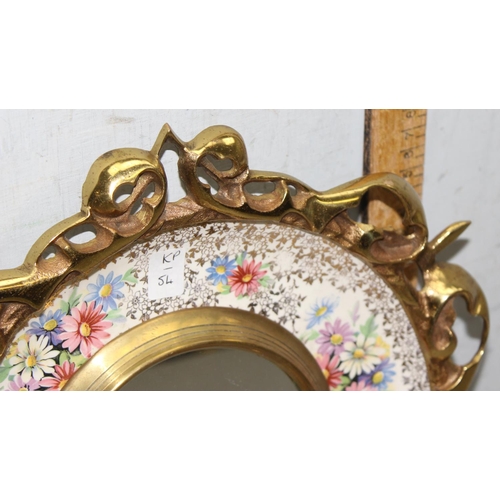 400 - A small vintage Burleighware pottery and gilt brass wall mirror, approx 32cm in diameter