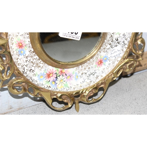 400 - A small vintage Burleighware pottery and gilt brass wall mirror, approx 32cm in diameter