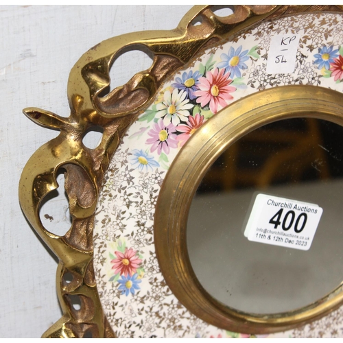 400 - A small vintage Burleighware pottery and gilt brass wall mirror, approx 32cm in diameter