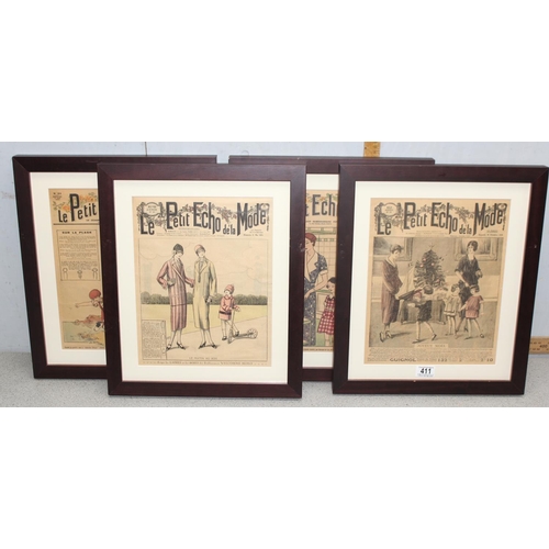 411 - 4 framed antique and later cuttings from the French fashion magazine Le Petit Echo de la Mode, appro... 