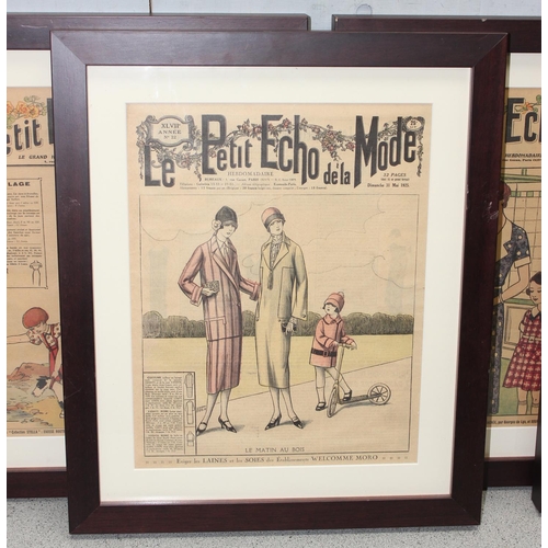 411 - 4 framed antique and later cuttings from the French fashion magazine Le Petit Echo de la Mode, appro... 