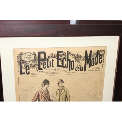 411 - 4 framed antique and later cuttings from the French fashion magazine Le Petit Echo de la Mode, appro... 