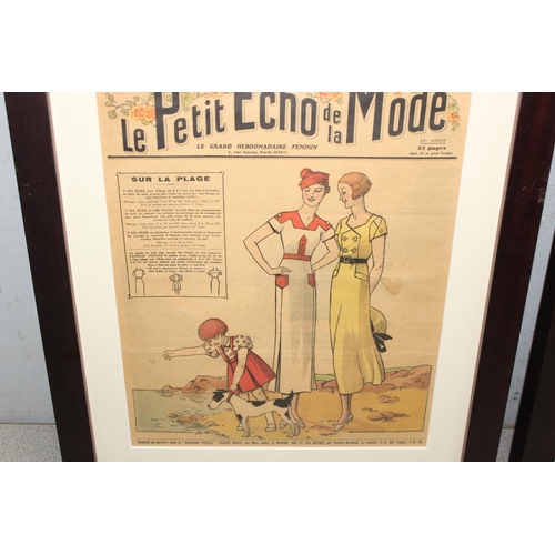 411 - 4 framed antique and later cuttings from the French fashion magazine Le Petit Echo de la Mode, appro... 