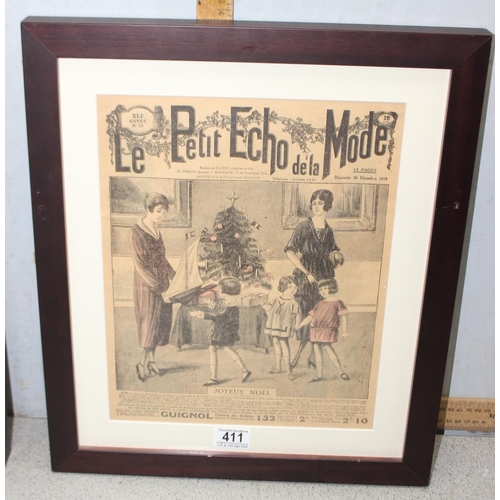 411 - 4 framed antique and later cuttings from the French fashion magazine Le Petit Echo de la Mode, appro... 