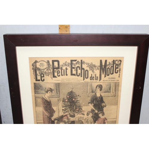 411 - 4 framed antique and later cuttings from the French fashion magazine Le Petit Echo de la Mode, appro... 