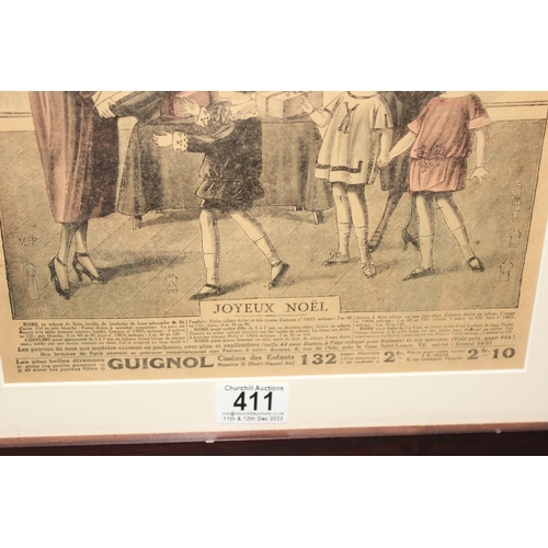 411 - 4 framed antique and later cuttings from the French fashion magazine Le Petit Echo de la Mode, appro... 