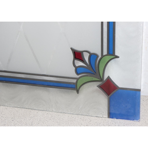 416 - Large frosted glass panel in the style of leaded stained glass approx. 64cm x 98cm