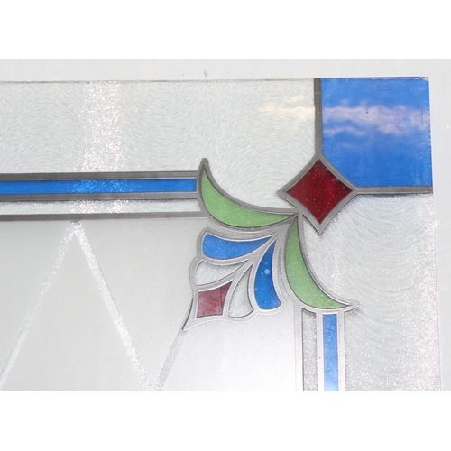 416 - Large frosted glass panel in the style of leaded stained glass approx. 64cm x 98cm