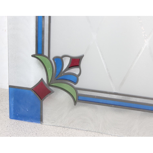 416 - Large frosted glass panel in the style of leaded stained glass approx. 64cm x 98cm