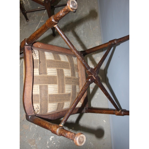 61 - A pair of Edwardian corner chairs with Sheraton Revival inlay, each approx 62cm wide