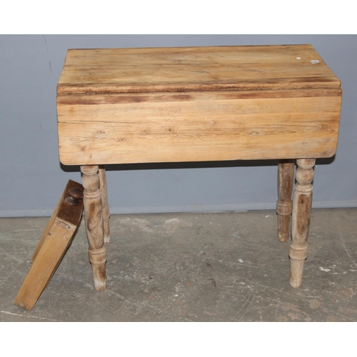 62 - An antique pine dropleaf kitchen table with single drawer, approx 84cm wide x 87cm deep x 74cm tall ... 