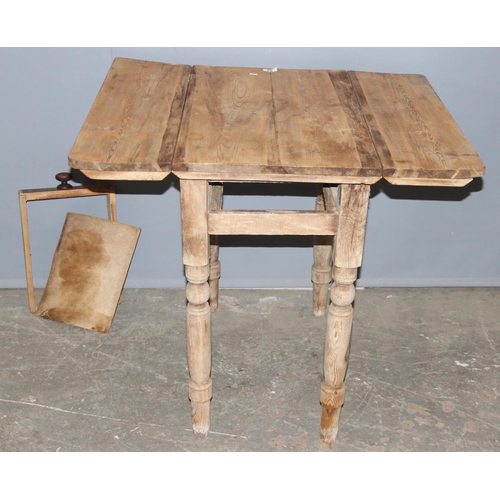 62 - An antique pine dropleaf kitchen table with single drawer, approx 84cm wide x 87cm deep x 74cm tall ... 