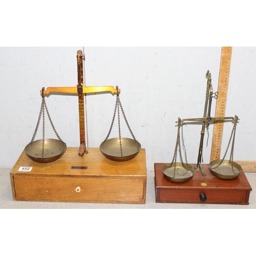 652 - 2 sets of vintage apothecary scales on Mahogany bases, the 1st by Robert Pringle & Sons the other ma... 