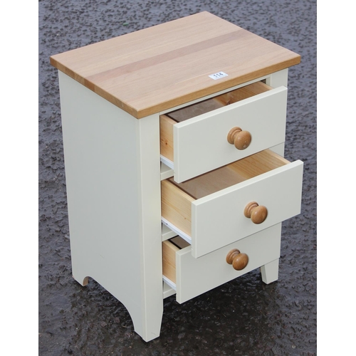 114 - A modern 3 drawer bedside table or cabinet, approx 45cm wide x 35cm deep x 63cm tall