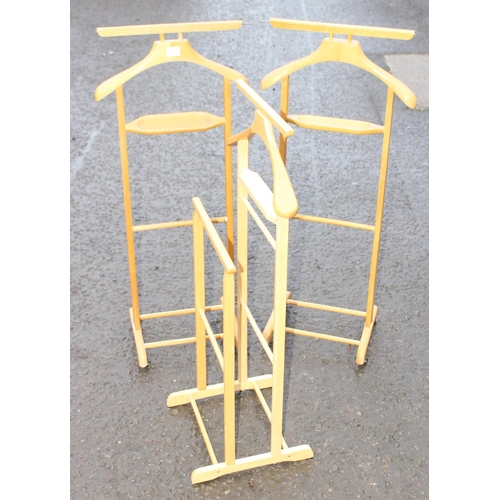 115 - 3 modern light wood valet stands, the largest approx 111cm tall