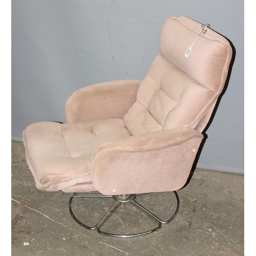 123 - Terence Conran for Habitat, a retro mid-century armchair with pink spotted upholstery on chrome base... 