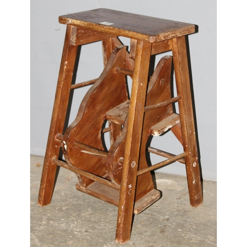 131 - A vintage metamorphic scullery step stool, approx 38cm wide x 21cm deep x 60cm tall